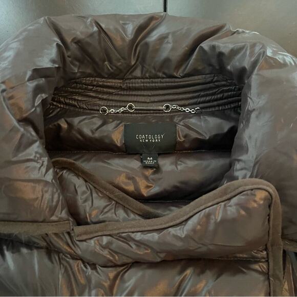 Coatology Brown Packable Puffer Jacket Medium Brown 95% Down Double Breasted - Picture 5 of 12